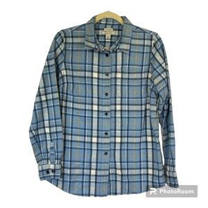 L.L. Bean Slightly Fitted women’s Flannel Shirt Blue/yellow plaid size medium